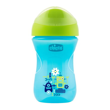 Hrnček Chicco Easy s tvrdým náustkom modrý robot 266 ml, 12m+ 