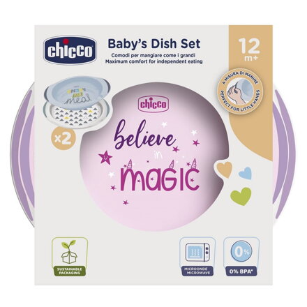 Chicco, jedálenský set tanier a miska, 12m+ - dievča