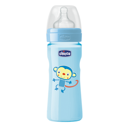 Chicco Fľaša Well-Being 0%BPA, 250 ml, chlapec, silikónový cumlík, stredný